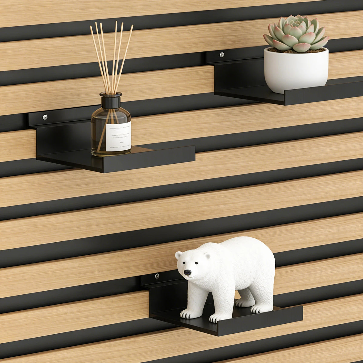 Acoustic Panel Floating Shelf, Slatted Wood Wall Mounted Shelf for Acoustic Panels, No Drill Display Shelf for Home Decor