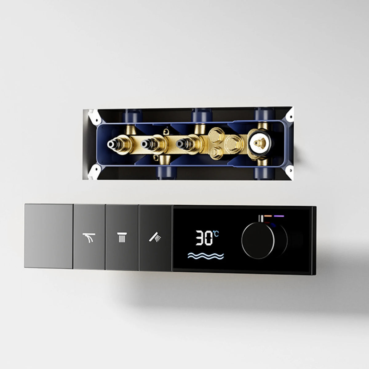 Gunmetal Luxury Brass Built-in Thermostatic Shower System With LED Display Rain&Handheld Wall- Mounted For Bathroom Hot/Cold Tap