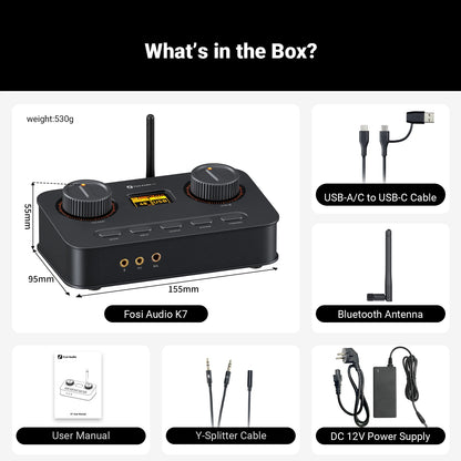 Fosi Audio K7 Bluetooth Gaming Headphone Amplifier Planar Headphone HiFi DAC AMP Mic Input USB Gaming DAC for PS5 PC Switch