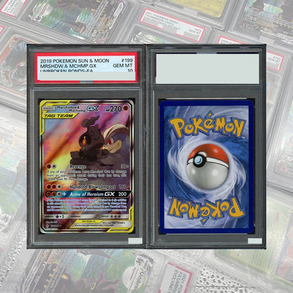 DIY Proxy PTCG Graded Collection Card Unbroken Bonds Marshadow & Machamp GX 199/214 GEM MT10 Card Holographic Labels Child Gift