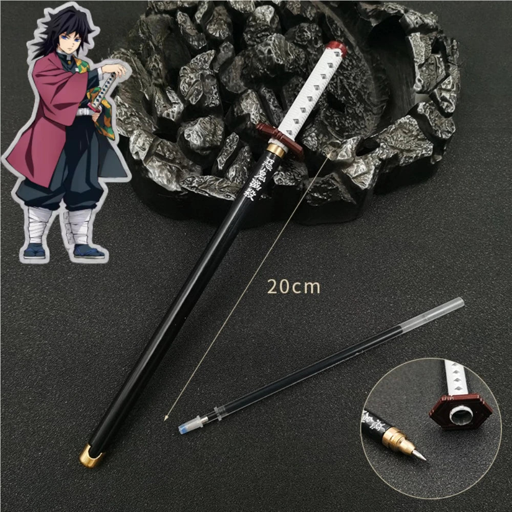 Anime Demon Slayer Nichirin Sword Katana Pen Kimetsu No Yaiba Giyu Refillable Gel Pen for Anime Fans Collection School Supplies