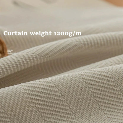 Custom Cream Luxury Beige Thick Chenille Curtains for Living Room Bedroom Dining Blackout Herringbone Texture Window Fashion