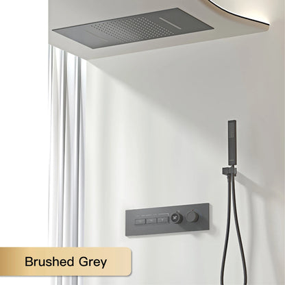 Luxury intelligent digital display brass shower system Black wall mounted design Dual control of cold & hot Hidden bathroom Tap