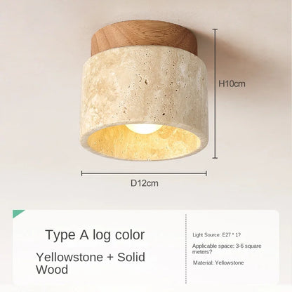 Led Ceiling Lamp Surface Mounted Downlight Japanese Style Stone Wood Light Round 110V220V For Living Room Corridor Porch Balcony