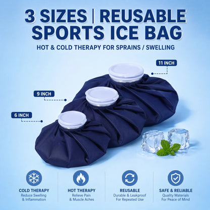 Reusable Ice Pack Hot Cold Therapy Bag, 6/9/11 Inch Waterproof Ice Bag for Injuries, Pain Relief, Fever, Muscle Aches, Sports Re
