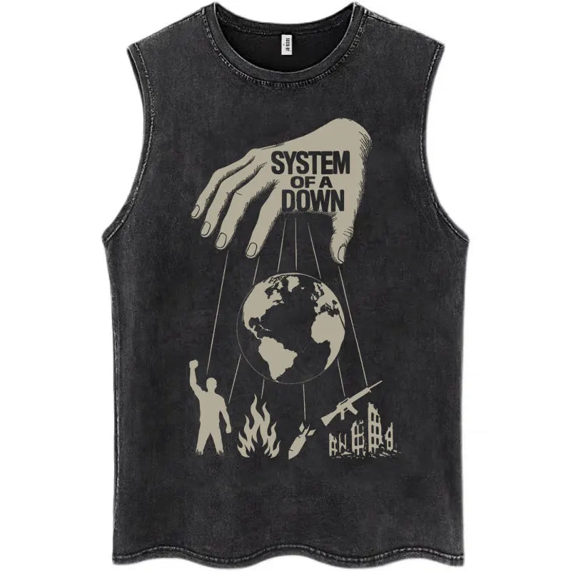 Washed Rock Band Tank Tops Men's Retro Hip Hop Sleeveless T-shirt Summer Oversized Cotton Vests Gifts Fans Gifts Streetwear Tops