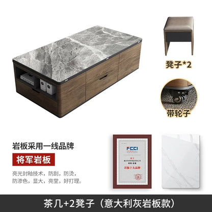 Io S Two-in-one Household With Stool Living Room Multifunctional Rock Slab Lift Coffee Table Dining Table Integrated Dual-purpo