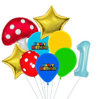Red Blue Green Yellow Mushroom Star Balloons for Cartoon Video Game Super Bros Balloon Birthday Inspired Party Decoration
