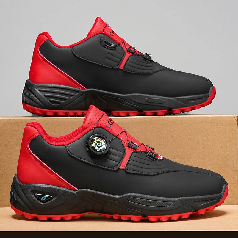 Men Rotary Buckle Golf Shoes Waterproof Leather Air Cushion Non Slip Breathable Training Sneakers 2 Colors