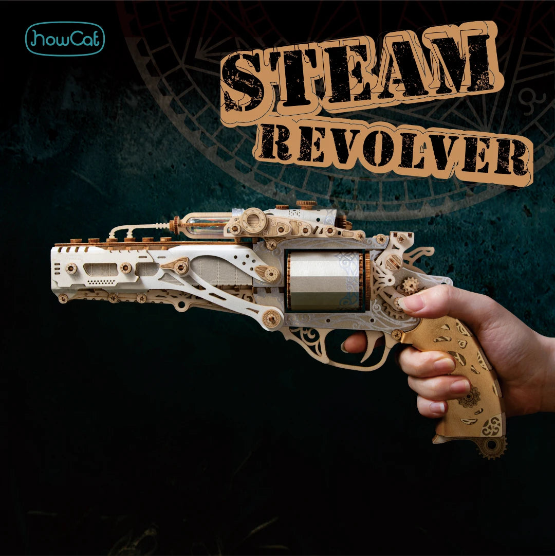 MMZ MODEL DIY 3D Wooden Puzzle Steam Revolver Assembly Model Kits Toys For Children Kids Girls Birthday Gift