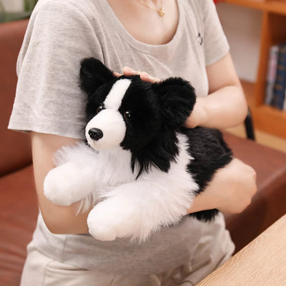 Lifelike Border Collie Plushie Premium Simulation Dog Toy Soft Fluffy Furry Puppy Stuffed Animal Cute Gift for Her