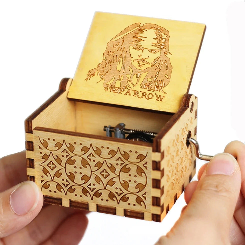 Wooden Anime Figure Music Box Pirates of the Carib Davy Jones Jack Sparrow Creative Birthday Christmas Day Gift