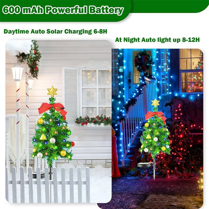 Christmas Solar Tree Light Outdoor Decorations Garden Stake Lighted Yard LED Solar Stakes Trees for Pathway Lawn Patio Ornament