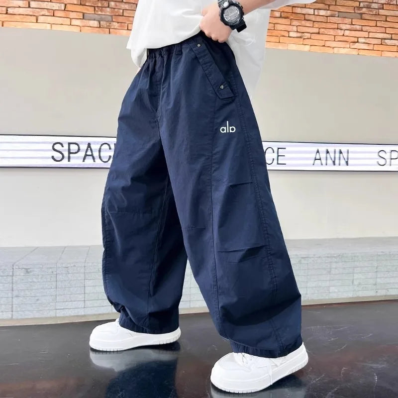Teen Boys Pants 2026 New Spring Autumn Pants Children's Straight Trousers Teenager Wide-legged Cargo Pants Kids Loose Clothes