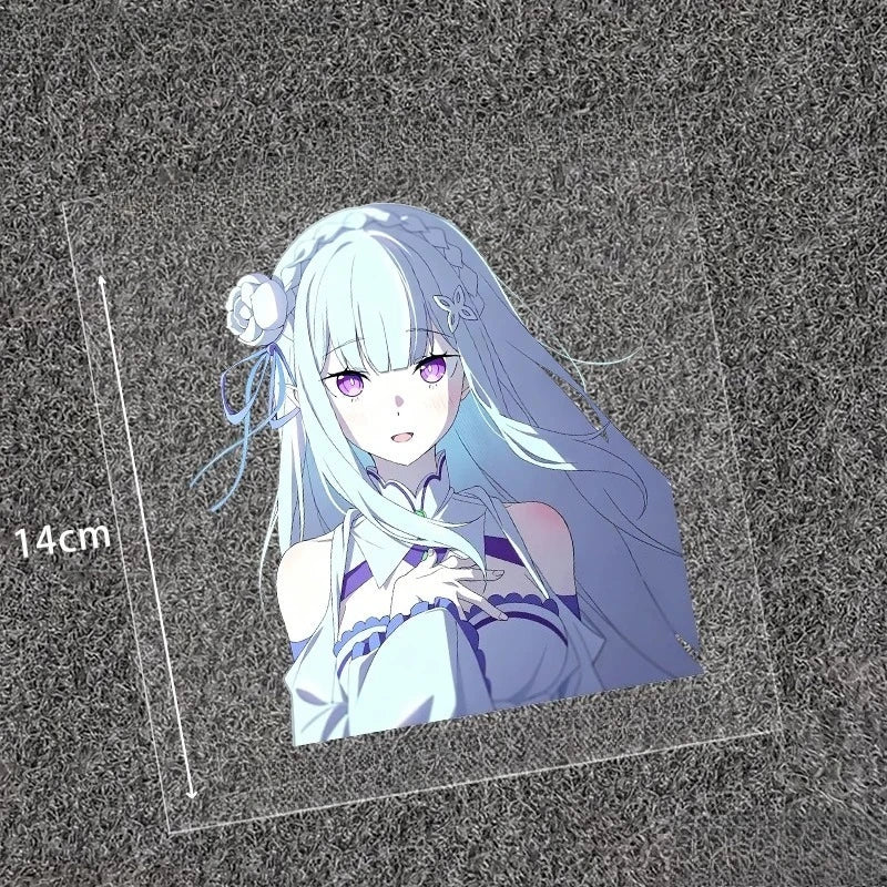 Emilia Re:Zero Anime Sticker, Waifu Vinyl Decal, Waterproof Decor for Motorcycle, Bicycle, Car, Laptop & Desktop