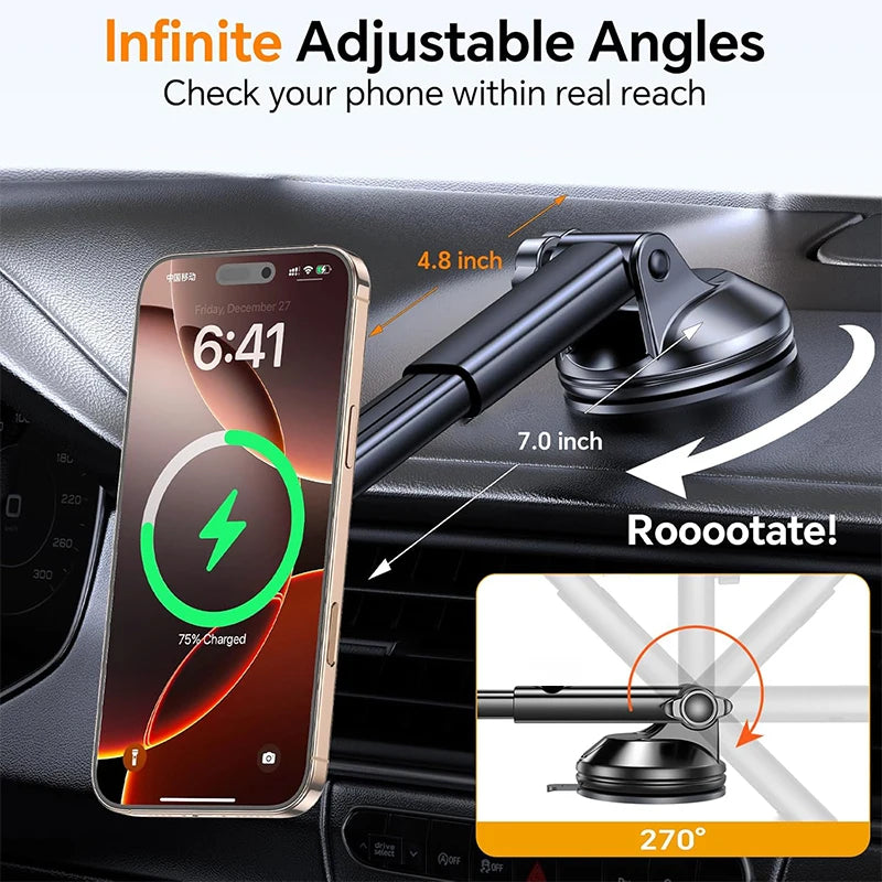 UYUXIO Dashboard Magnetic Wireless Car Phone Charger Adapter 15W  Windshield Car Phone Holder for iPhone 16 15 14 Pro Max 12
