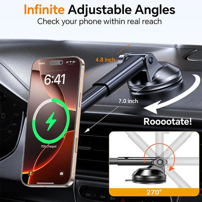 UYUXIO Dashboard Magnetic Wireless Car Phone Charger Adapter 15W  Windshield Car Phone Holder for iPhone 16 15 14 Pro Max 12