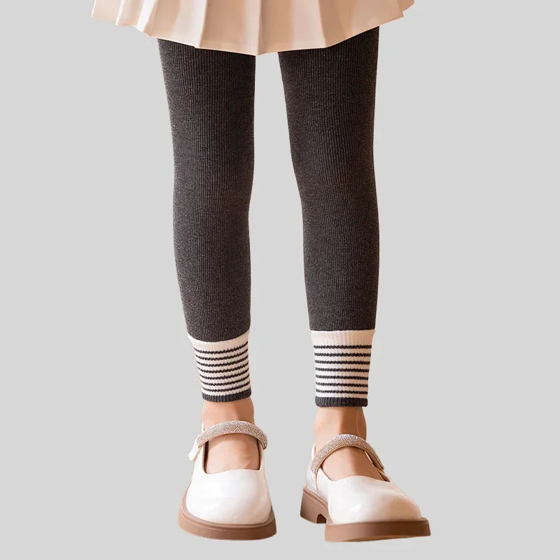 Autumn Winter Korean Style Kids Clothes 0-15Y Girl Thick Warm Leggings Striped Cuffs Fashion Girls' Nine Point Pants