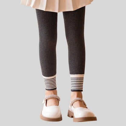 Autumn Winter Korean Style Kids Clothes 0-15Y Girl Thick Warm Leggings Striped Cuffs Fashion Girls' Nine Point Pants