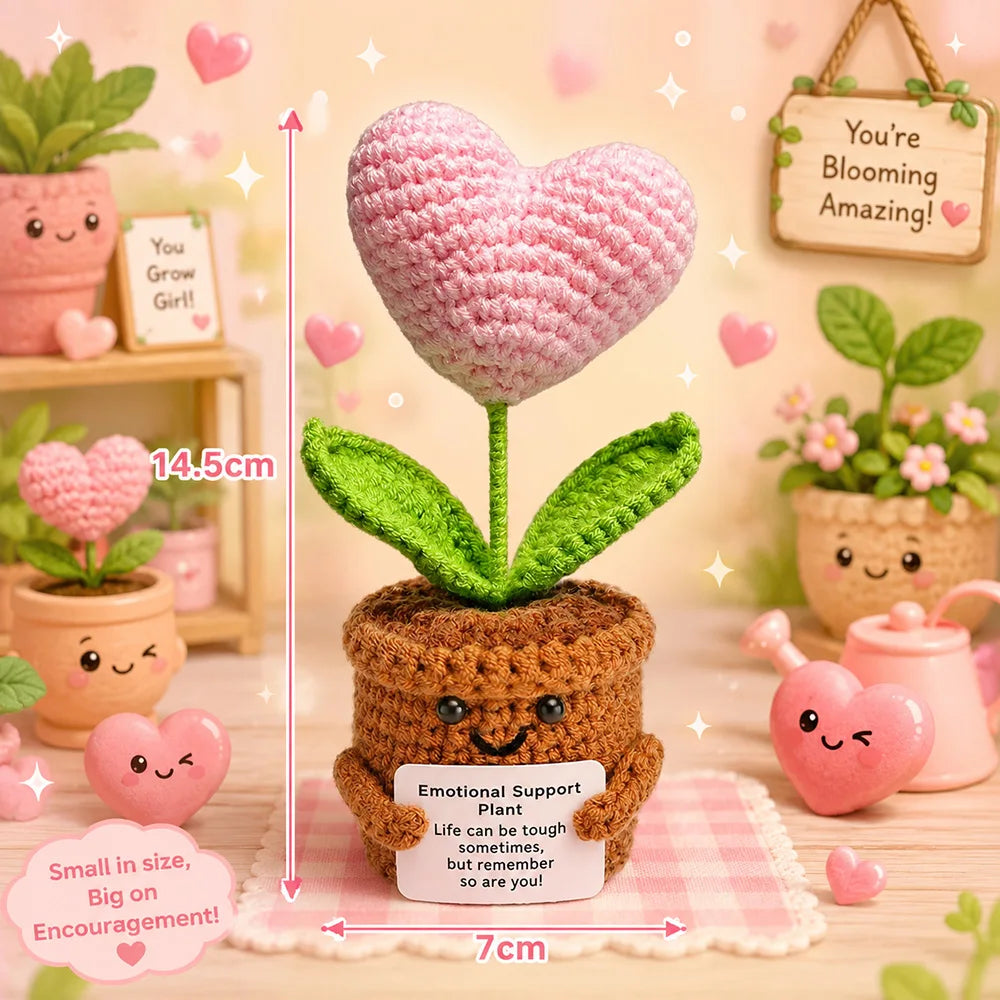 Positive Crochet Handmade Amigurumi Doll Emotional Support Pocket Hug Knit Plant Flower Encouragement Gift for Friends Coworker
