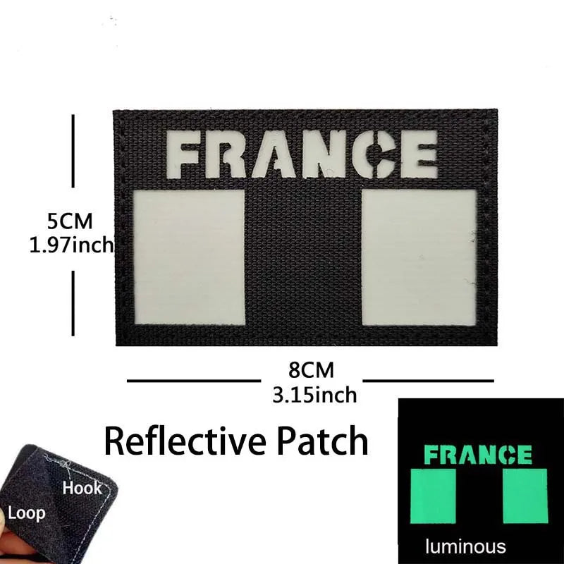 France Flag Patch Clothes Applique Embroidery Morale Emblem,IR Reflective Patches Military Armband Stickers Tactical Badge