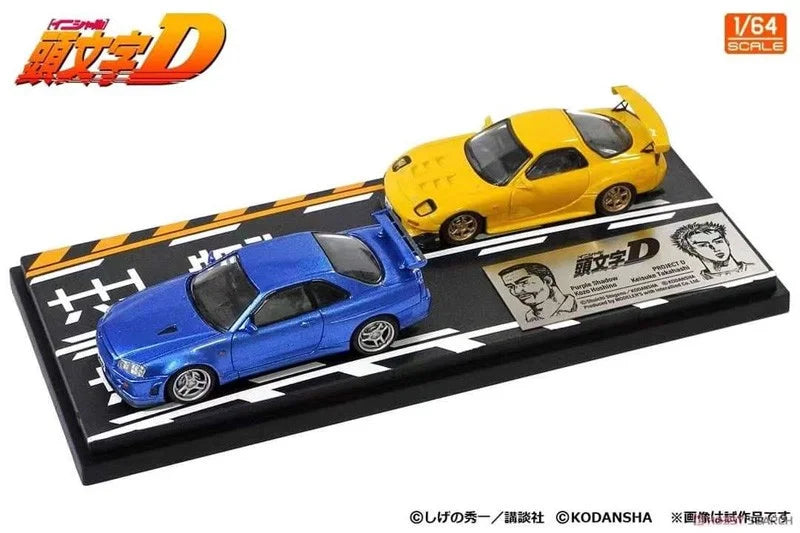 Anime 1:64 first text D AE86 RX7 NSX with scene set Alloy die-cast simulation car model,adult decoration,boy toy,children's gift