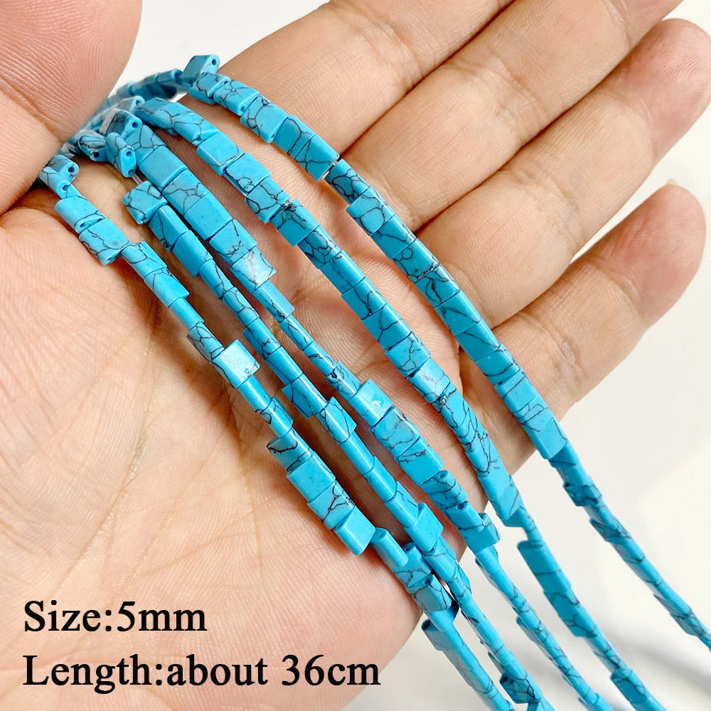 Blue Turquoise Stone Bead Irregular Round Oval Square Heart Loose Spacer DIY Beads Fit Jewelry Making Bracelet Necklace Handmade