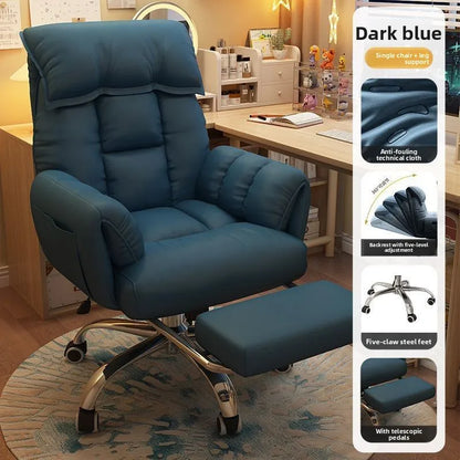 Comfortable Computer Chair with Armrest Footrest Home Office Dormitory Lounge Recliner Back Support Pillow Adjustable Seat