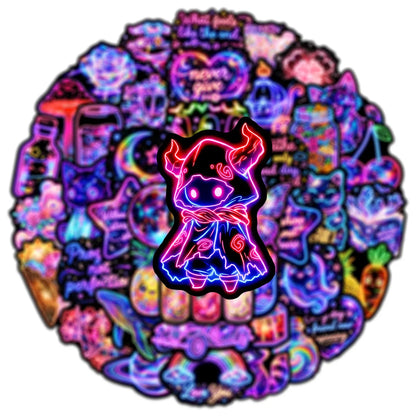 50-Pack Waterproof Neon Graffiti Stickers for Luggage Guitar Skateboard Fridge - Cool Student Stationery Decorative Decals