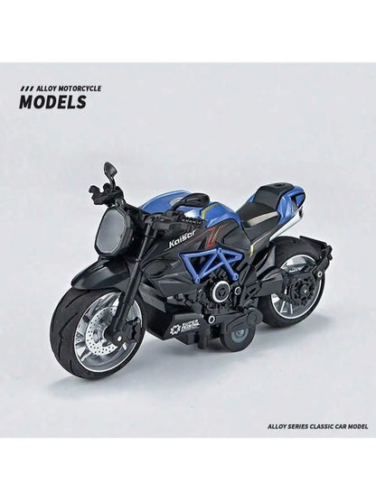 1:12 Scale Die-Cast Alloy Motorcycle Toy with Real Engine Sound & LED Light Effects - Friction-Powered Crash-Resistant Ride-On T