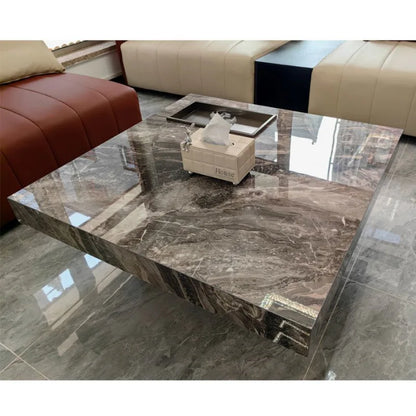 Modern Luxury Coffee Table Sintered Stone Square Tea Table Stainless Steel Marble Look Center Table Living Room