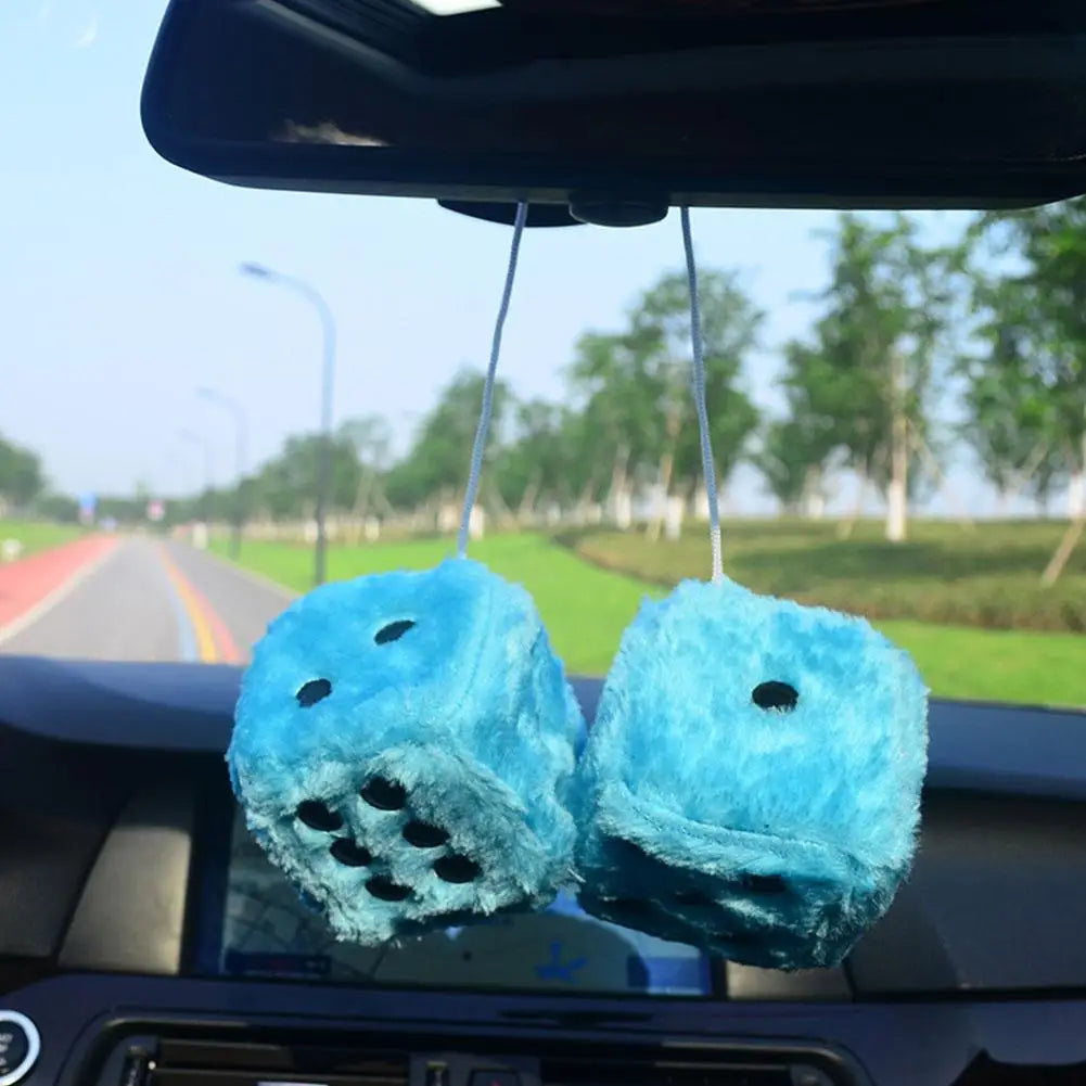 Big Long Hair Hot Stamping Dot Dice Plush Toy Cube Pendant Car Ornament Sieve Anime Car Decoration Accessories Auto Pendant