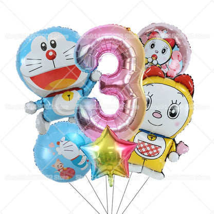 Doraemons Number 1-10 Balloons Girls Boys Birthday Decorations Baby Shower Gender Reveal Balloon Party Supplies Kids Toys Gift