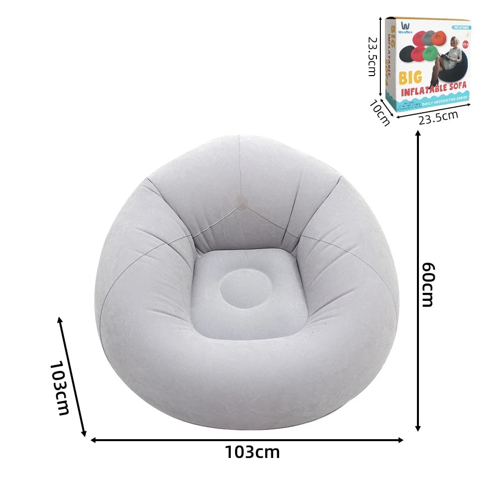 Round Flocked Inflatable Lazy Sofa,  Bean Bag Chair, Soft Skin-Friendly Inflatable Lounge Couch For Indoor Bedroom Dorm Rest