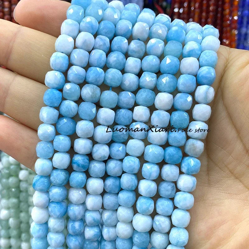 Natural Stone 7-8MM Faceted Square Lapis Lazuli Loose Cube Spacer Beads for Jewelry Making Diy Earrings Bracelets Accessories
