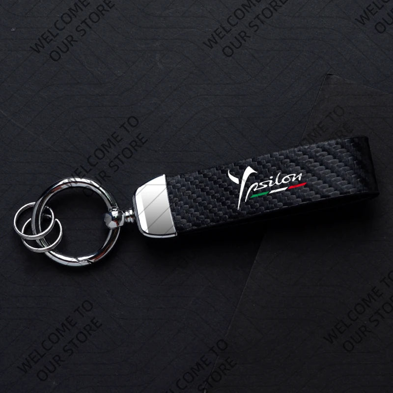 DELTA MUSA LANCIA Logo Car Carbon Fiber Leather Keychain
