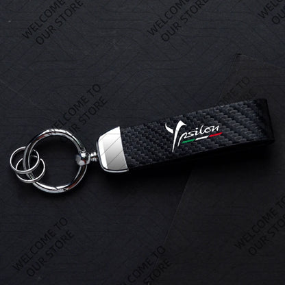 DELTA MUSA LANCIA Logo Car Carbon Fiber Leather Keychain