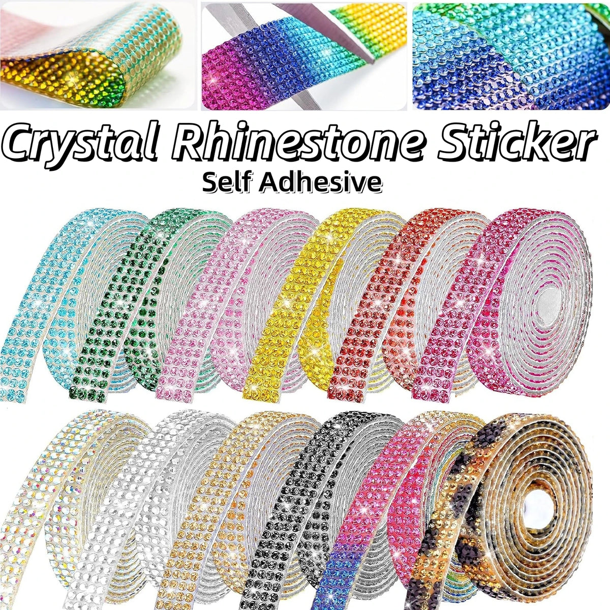 1 Yard Self Adhesive Crystal Rhinestone Sticker Diamond Ribbon DIY Sticker Rhinestones Arts Crafts Tape Car Phone Decoration