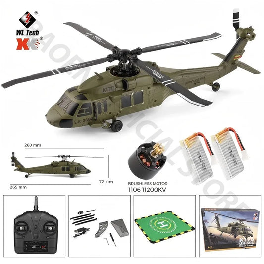 Wltoys Black Eagle K170 UH-60L 2.4G 4-channel 6-axis Gyro Brushless Motor Military Green Remote Control Helicopter