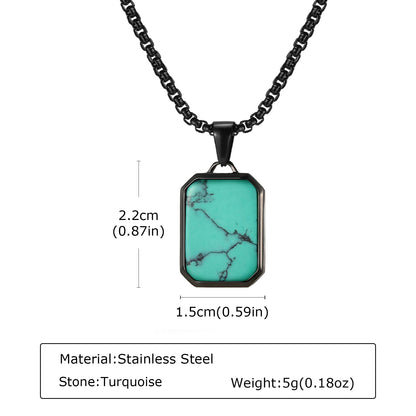 Trendy Pendant Necklaces for Men,Square Natural Stone Stainless Steel Necklaces,Hip Hop Healing Jewelry Gifts for Husband Dad