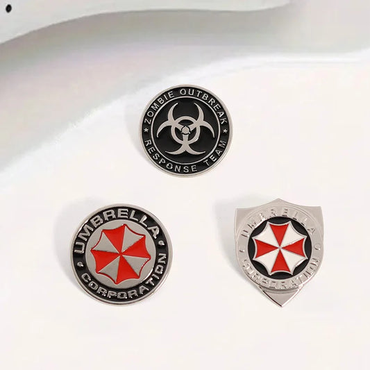 3pcs/set Resident Evil Enamel Lapel Pins Umbrella Corporation Logo & Zombie Outbreak Response Team Metal Brooches Backpack Decor