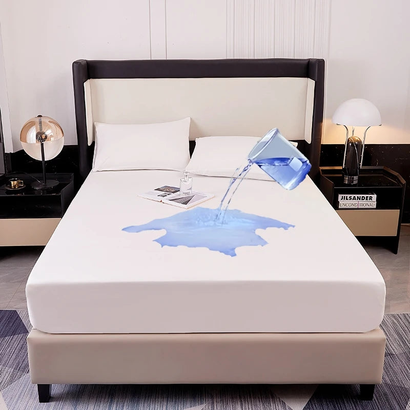 Kuup Safe Waterproof Mattress Protector Soft Comfortable Breathable Solid Color Fitted Bedding Cover No Pillowcases Included