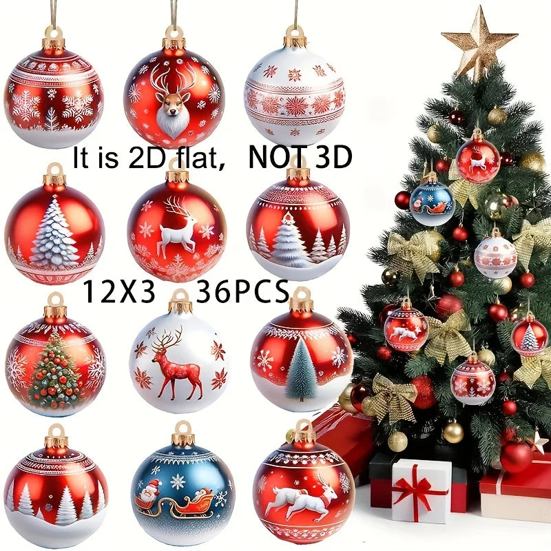 36piece Set of Holiday Christmas Ball Decoration 2D Flat Wooden Pendants Christmas and New Year Gifts Home and Party Decorations