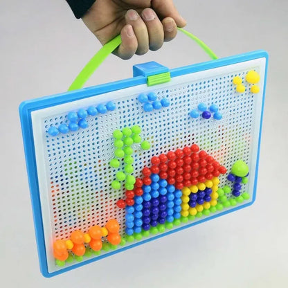 296 Pieces/Set Box-Packed Grain Mushroom Nail Beads Intelligent 3D Puzzle Games Jigsaw Board for Children Kids Educational Toys