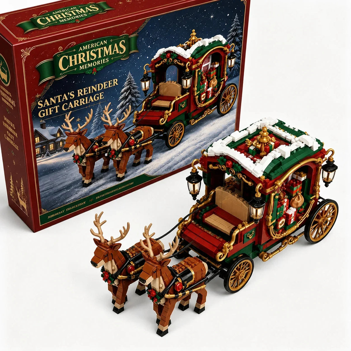 Christmas Building Blocks Santa Reindeer Carriage Model Toy DIY Assembly Bricks Set For Adults Holiday Gift Decor