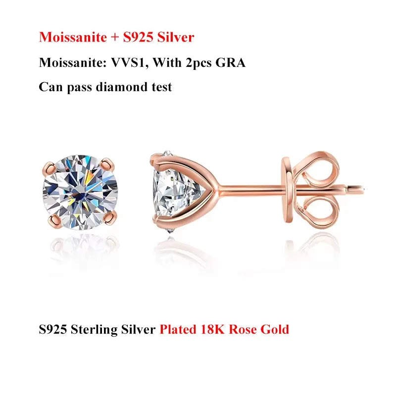 EWYA Luxury 0.4-4CT D Color Moissanite Screw Earrings For Women Party Fine Jewelry 4 Prong S925 Sterling Silver Diamond Earring