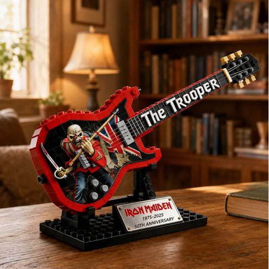 DIY Brick Electric Guitar Model Mini Replica Ornament Rock Band Style Assembly Decor Gift for Music Fans Desktop Display
