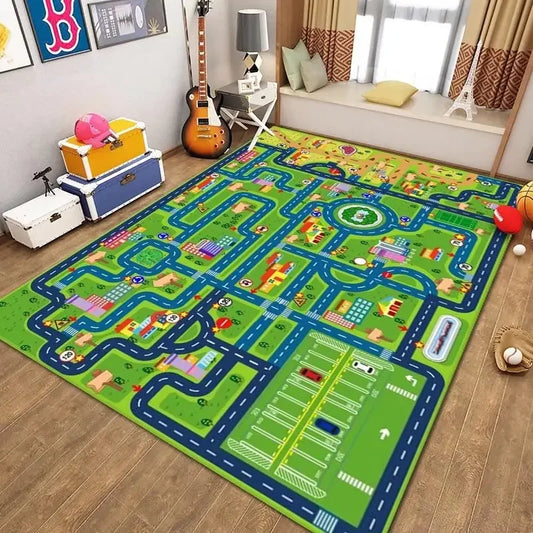 VIKAMA Car Rug Play Mat Road Rug Kid Play Mat Playroom Toy Car Mat Kids Carpet City Map for Bedroom Classroom Home Decor