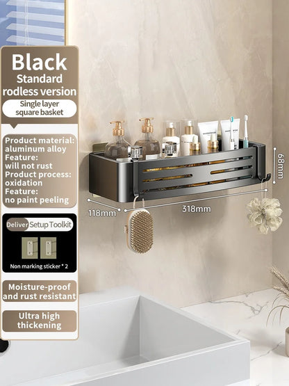 No Need To Drill Wall for Installation Aluminum Bathroom Shelf Shelves Shampoo Rack Storage Holder Kitchen Organizer Wall Rack