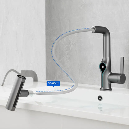 Multi Functional Waterfall Basin Faucet 4 Mode Mixer Tap Pull Out Nozzle Bathroom & kitchen Faucet Smart LED Display Sink Faucet